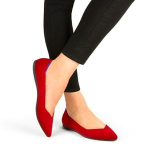 New Rothy's 9 Chili Red Pointed Toe Canvas Flat